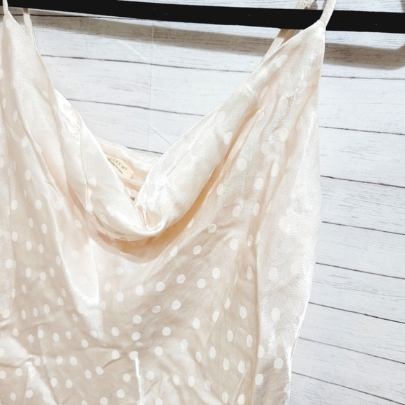 LOVE STITCH BEIGE SATIN CAMISOLE TOP IVORY POLKA DOTS, SZ SMALL - Picture 3 of 8